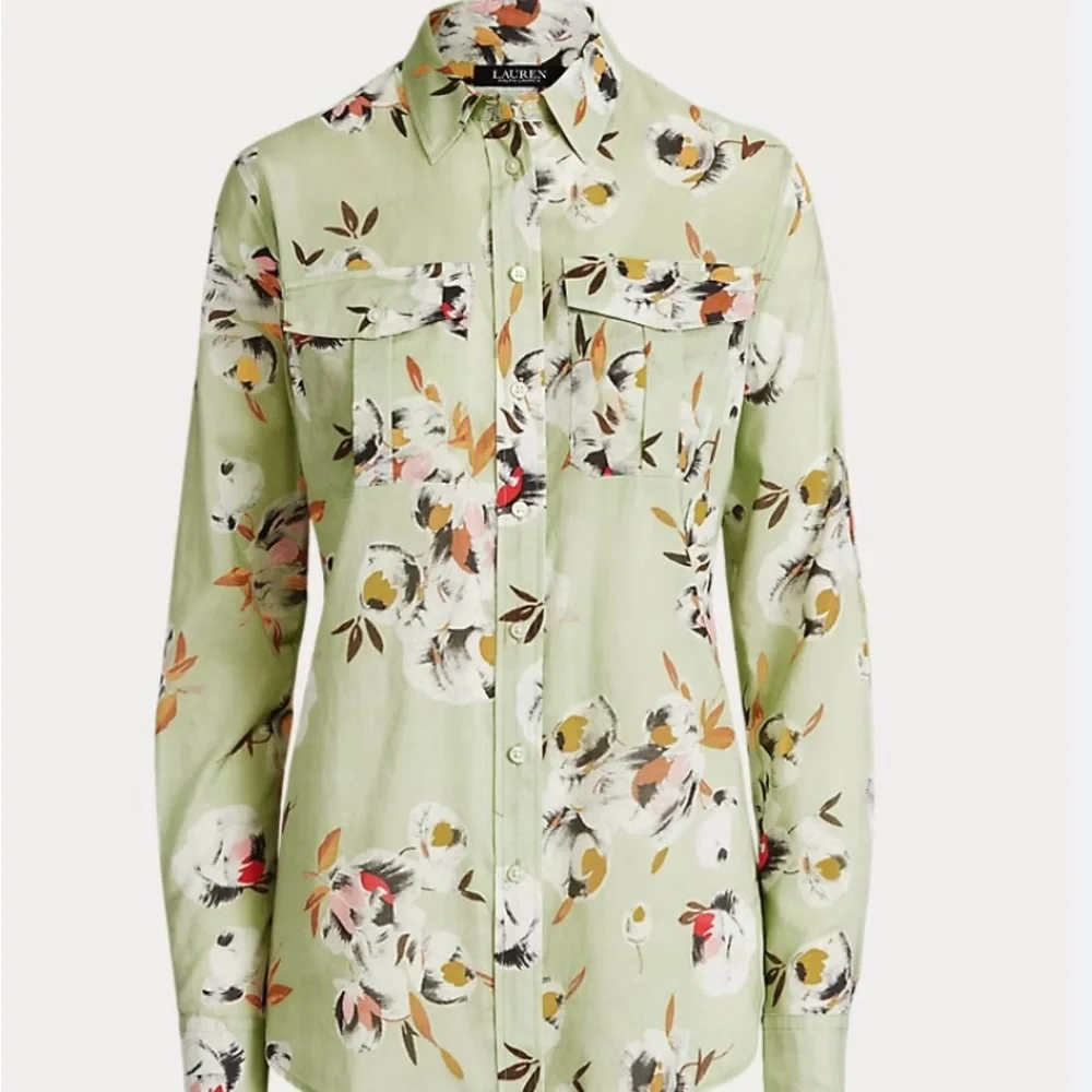 Ralph Lauren Pastel Green Floral MomCore Button Down Long Sleeve Blouse 2X - Picture 3 of 7